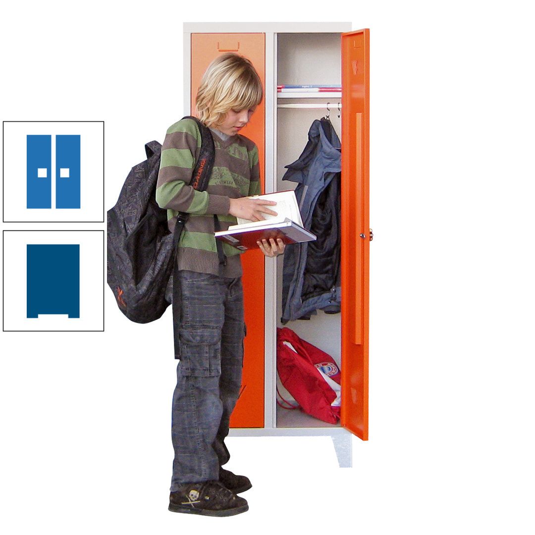 Spindschrank f. Schulen - mit Füßen - Höhe 1.600 mm - 3 Abteile a 300 mm - Drehriegel - anthrazitgrau