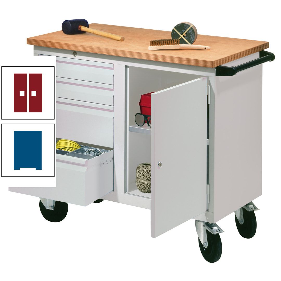 Mobile Werkbank - Werkstattwagen - 915 x 1.090 x 600 mm - 4 Schubladen und Schrankfach - anthrazitgrau