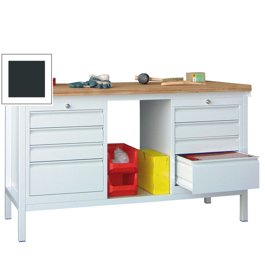 Werkbank - 2 Schubladenblöcke - 900 x 1.500 x 700 mm (HxBxT) - anthrazitgrau