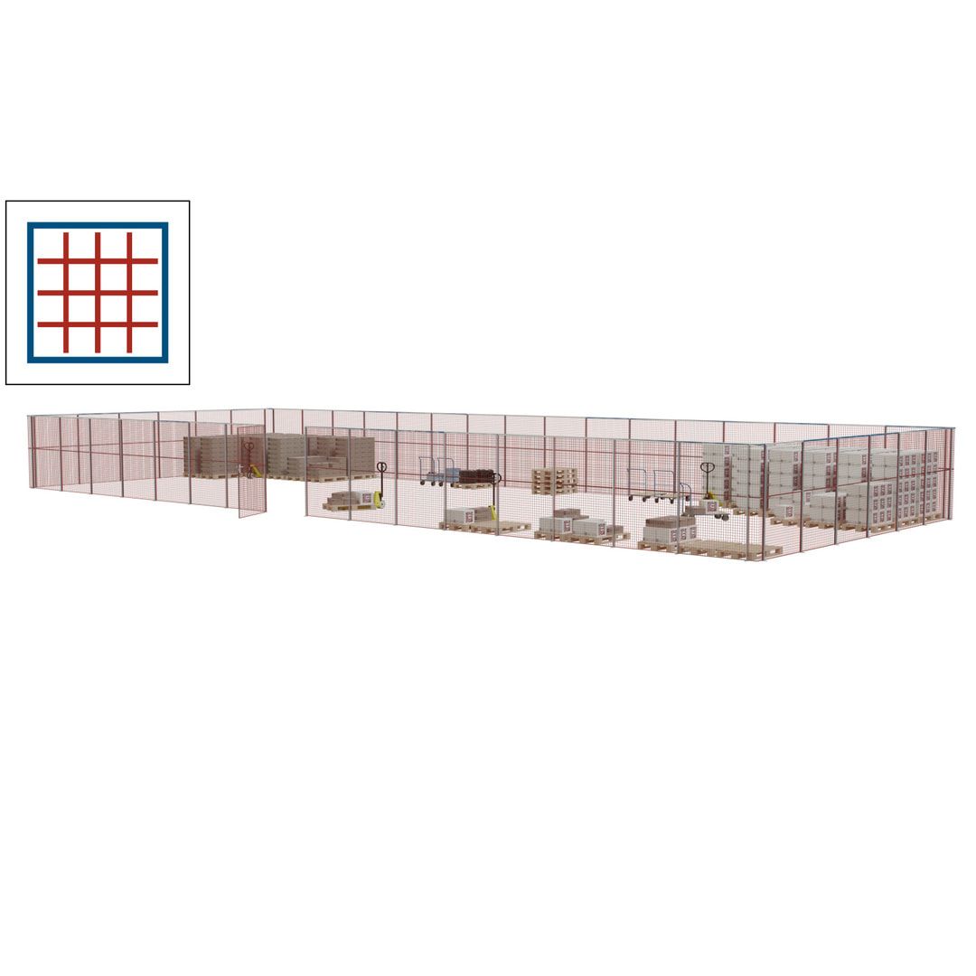 Maschinen Schutzgitter - Hallentrennwand - Sicherheitszaun - Tür - 66 m - 2.200 x 24.400 x 9.400 mm (HxBxT) - enzianblau