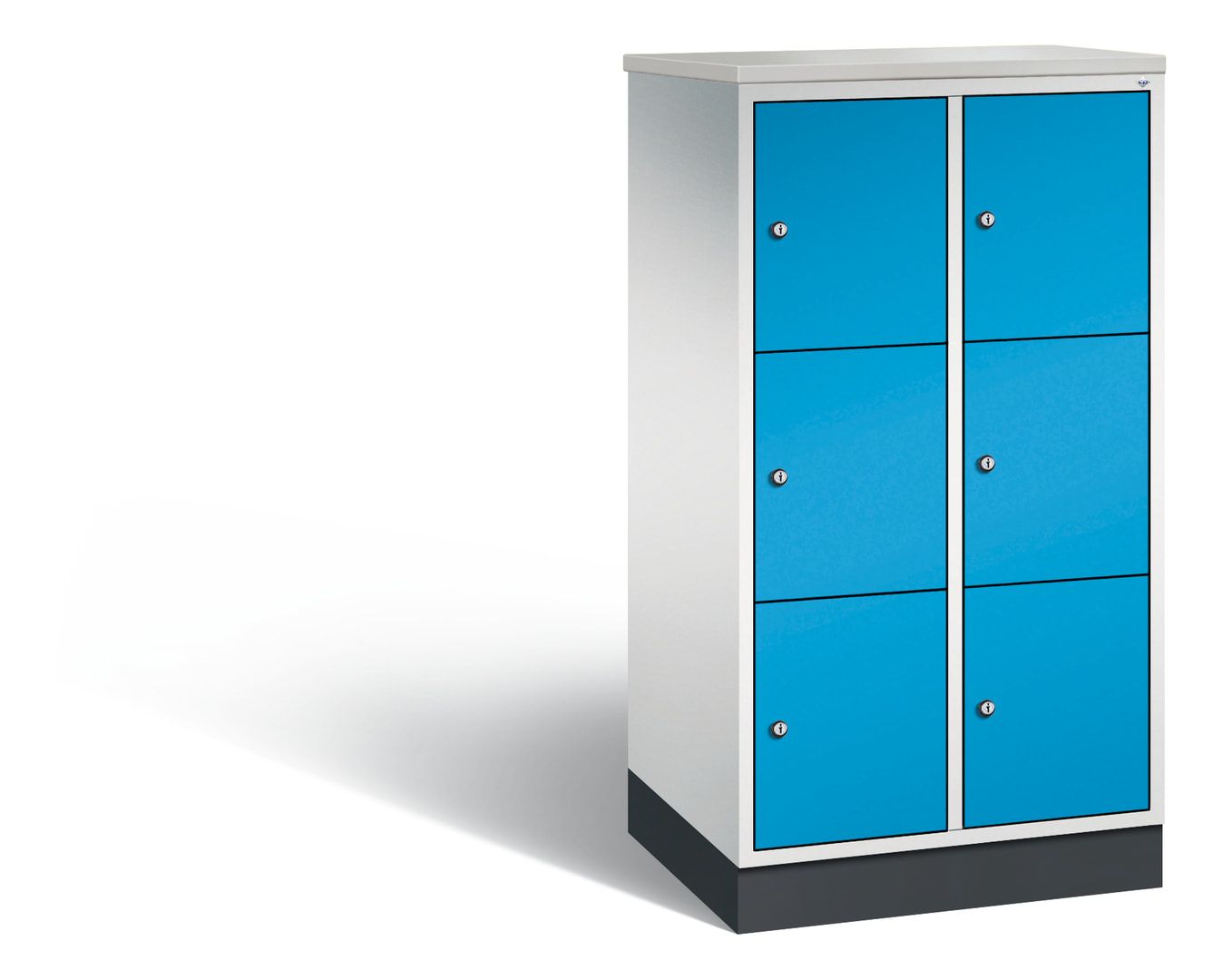 Schließfachschrank, Fächerschrank, 2 Abteile, 6 Fächer, Zylinderschloss, 1.250 x 620 x 500 mm (HxBxT), Korpus Fernblau, Tür anthrazitgrau