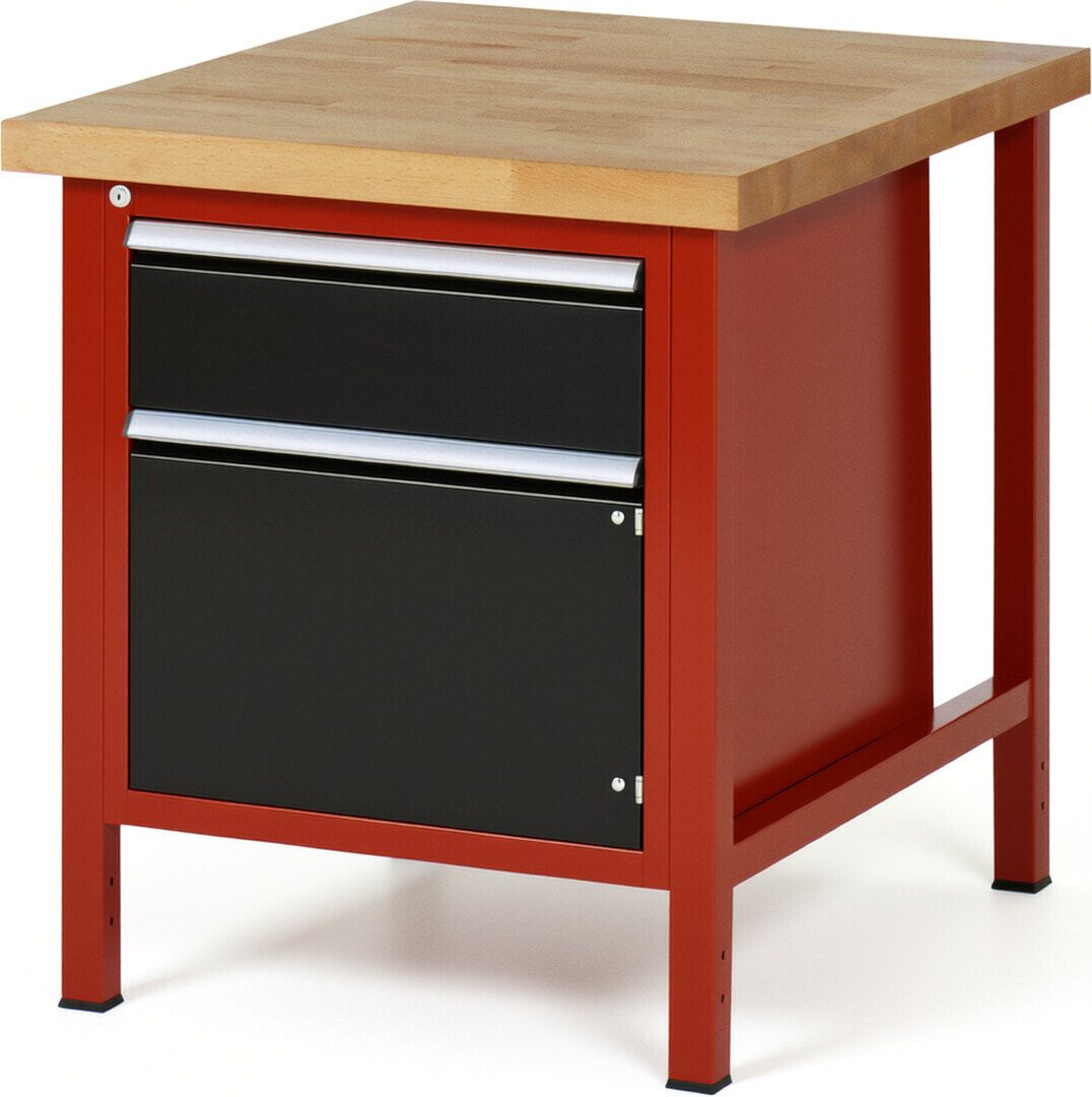 Werkbank, 1 Schrank - 1 Schublade - Teilauszug - 180:1 - Höhe 840-1.040 mm - 750 x 900 mm - 1.250 kg - Buche - Anthrazitgrau