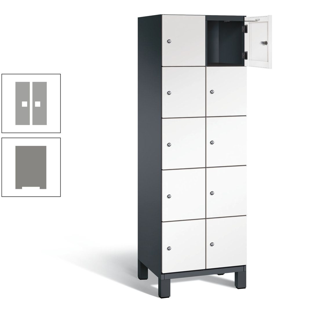 Fächerschrank, Stahlschrank, 10 Fächer, Türöffnungsbegrenzer, Füße, 1.980 x 600 x 525 mm (HxBxT), Korpus anthrazitgrau, Front anthrazitgrau