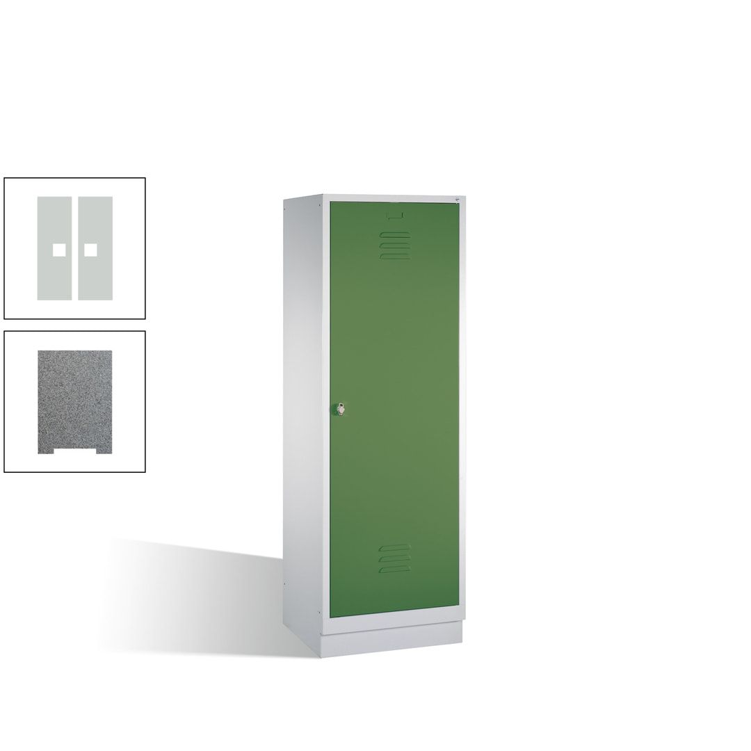 Doppel-Spind mit Großtür, Garderobenschrank mit Sockel, 2 Abteile a 300 mm, Korpus anthrazitgrau, Tür anthrazitgrau, 1.800 x 610 x 500 mm (HxBxT)