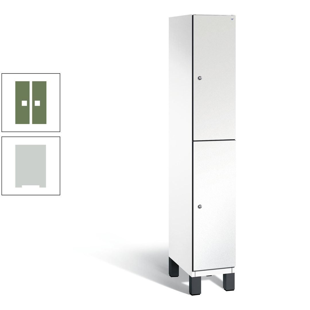 Fächerschrank, Stahlschrank, doppelstöckig, 2 Fächer, Füße, Korpus anthrazitgrau, Tür anthrazitgrau, 1.980 x 300 x 525 mm (HxBxT)