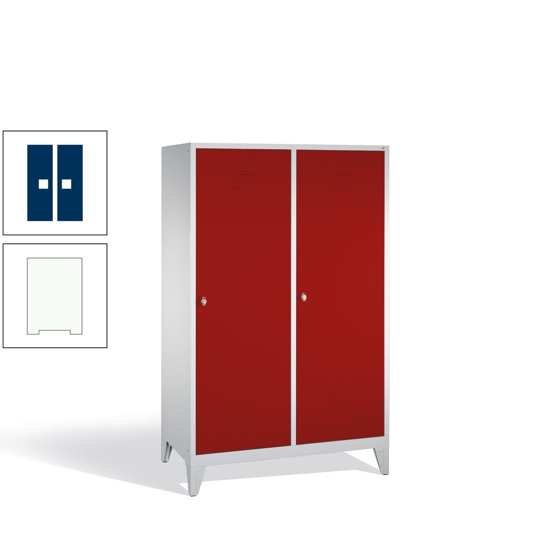 Doppel-Spind mit 2 Großtüren, Garderobenschrank mit Füßen, 4 Abteile a 300 mm, Korpus anthrazitgrau, Tür anthrazitgrau, 1.850 x 1.190 x 500 mm (HxBxT)