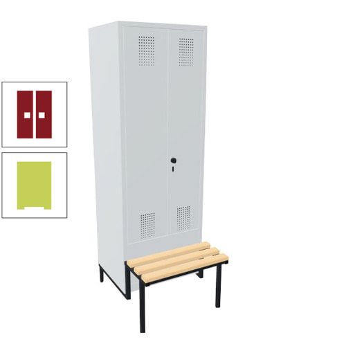 Doppel-Spind, Garderobenschrank, Buche Sitzbank integriert, 2 Abteile a 400 mm, Korpus anthrazitgrau, Tür anthrazitgrau, 1.850 x 800 x 815 mm (HxBxT)