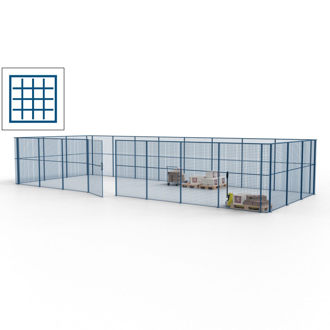 Maschinen Schutzgitter - Hallentrennwand - Sicherheitszaun - Tür - 33 m - 2.200 x 12.400 x 4.900 mm (HxBxT) - enzianblau