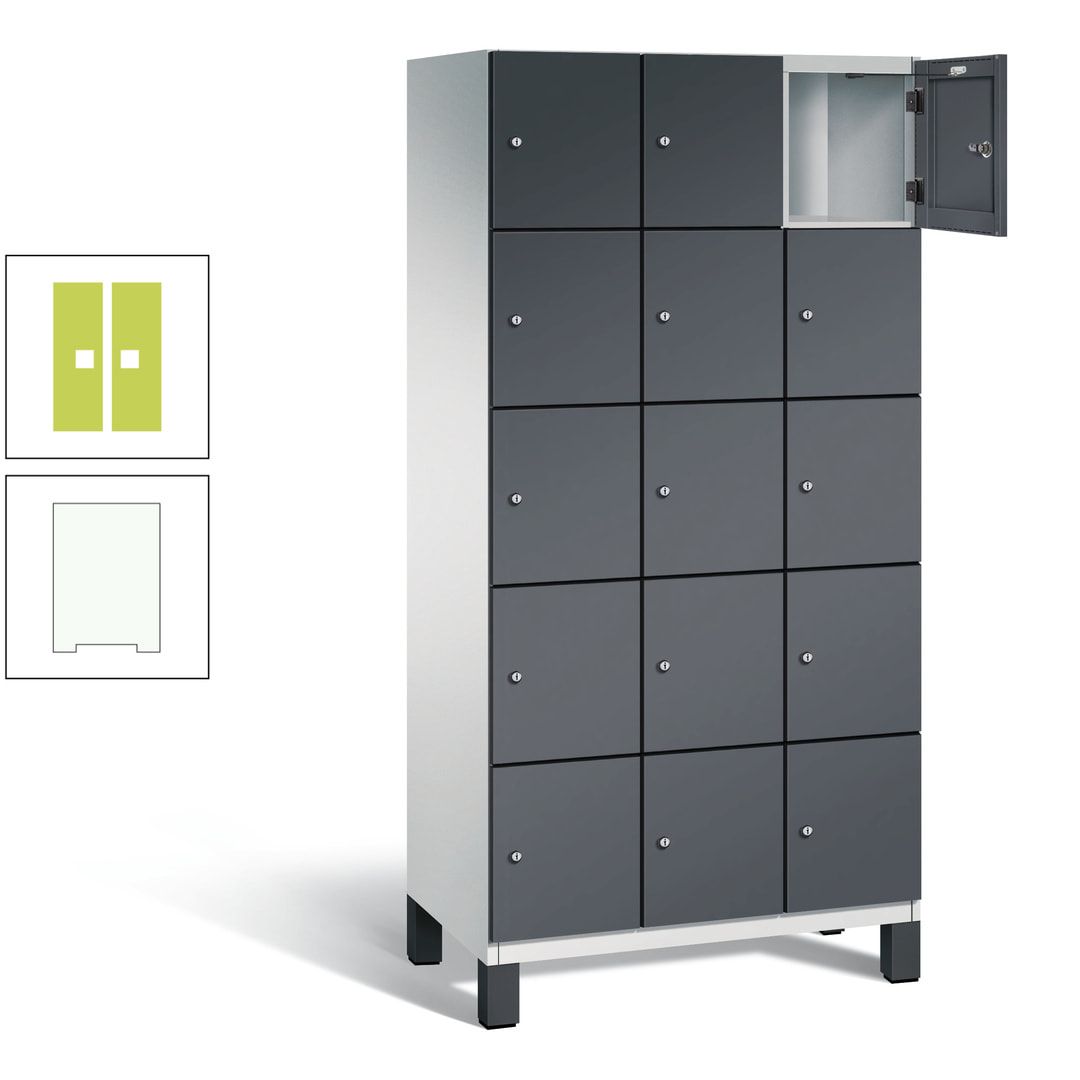 Fächerschrank, Stahlschrank, 15 Fächer, Türöffnungsbegrenzer, Füße, 1.980 x 900 x 525 mm (HxBxT), Korpus anthrazitgrau, Front anthrazitgrau