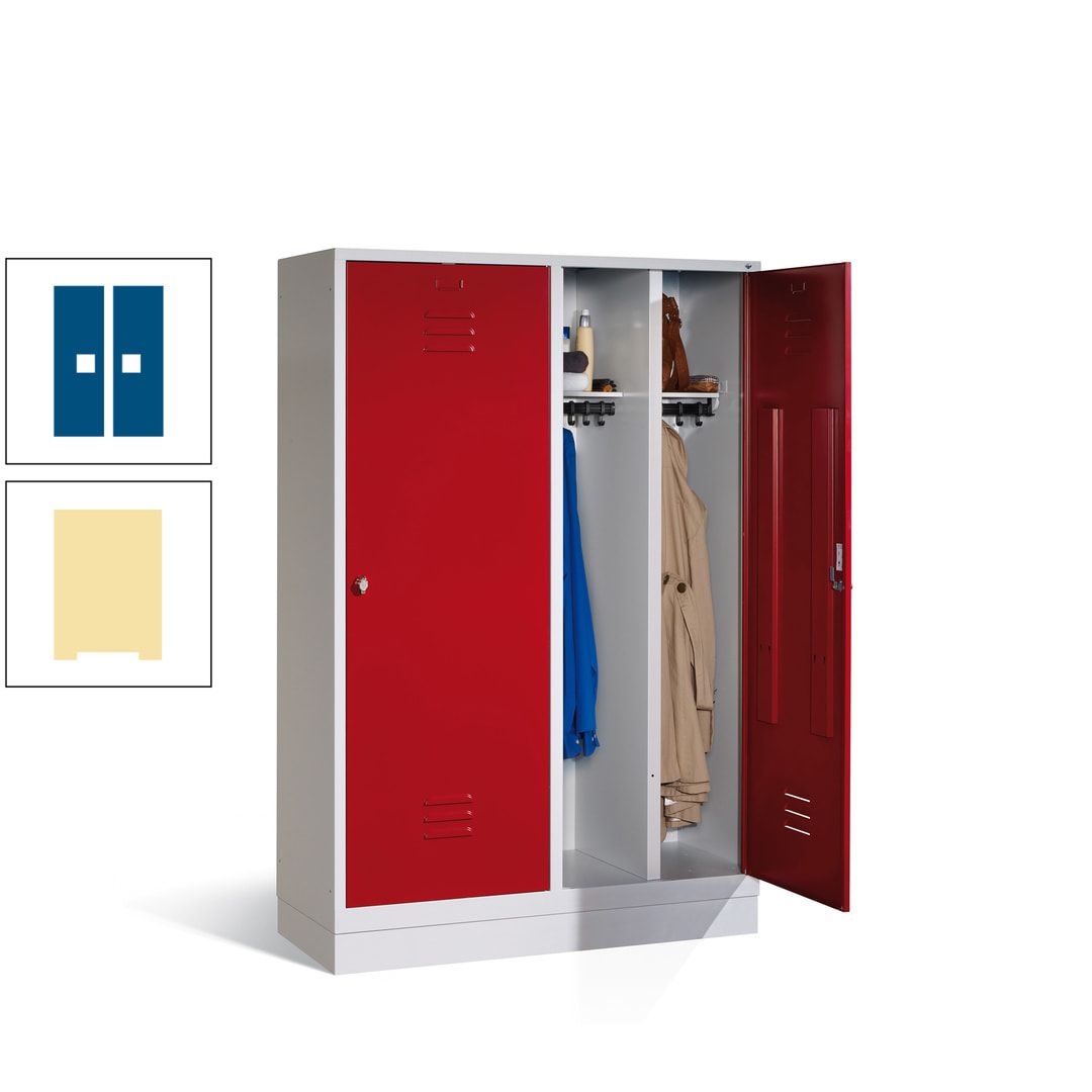 Doppel-Spind mit Großtüren, Garderobenschrank mit Sockel, 4 Abteile a 300 mm, Korpus anthrazitgrau, Tür anthrazitgrau, 1.800 x 1.190 x 500 mm (HxBxT)