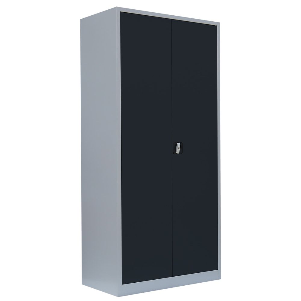 Aktenschrank, Büroschrank, abschließbar, Flügeltüren, 4 Fachböden, 1.950 x 925 x 600 mm (HxBxT), Stahl, Korpus und Türen in lichtgrau
