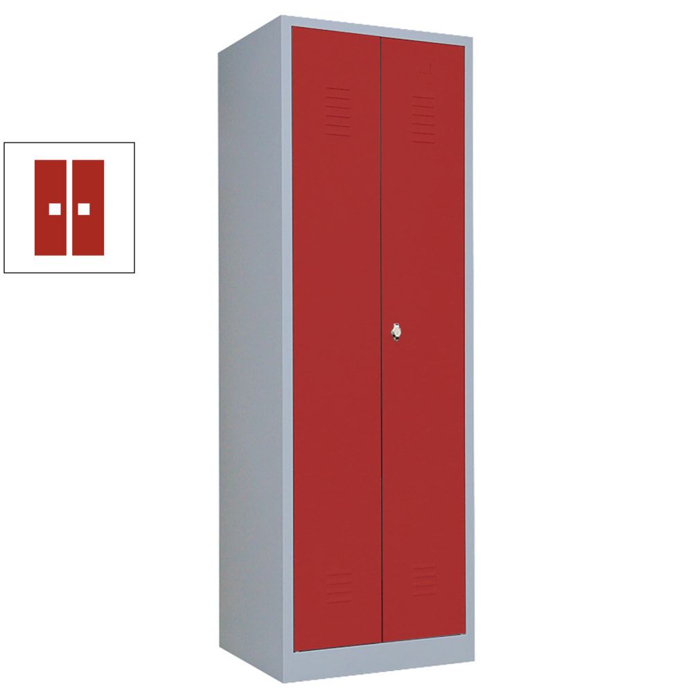 Mehrzweckschrank, Garderobenschrank, 2 Abteile, 6 Fächer, 1.800 x 600 x 500 mm (HxBxT), Kleiderstange, Stahl, Korpus: lichtgrau, Front: enzianblau