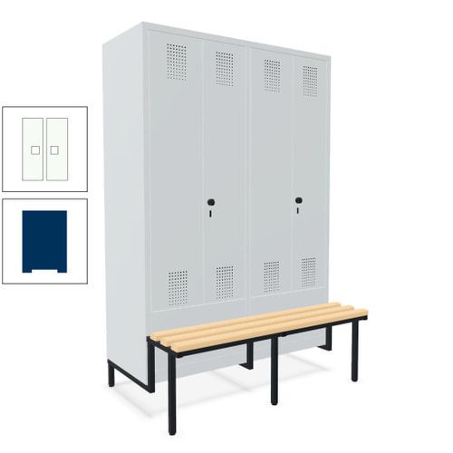 Doppel-Spind, Garderobenschrank, Buche Sitzbank integriert, 4 Abteile 300 mm, Korpus anthrazitgrau, Tür anthrazitgrau, 1.850 x 1.200 x 815 mm (HxBxT)