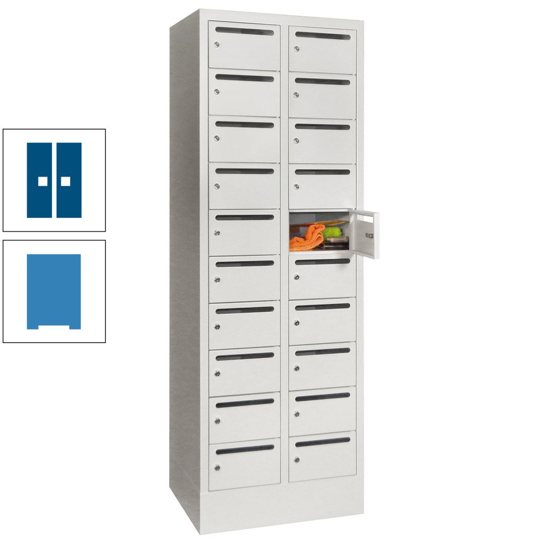 Postverteilerschrank, Schließfachschrank, 2 Abteile a 300 mm, 20 Fächer, 1.850 x 600 x 500 mm (HxBxT), Korpus anthrazitgrau, Front anthrazitgrau