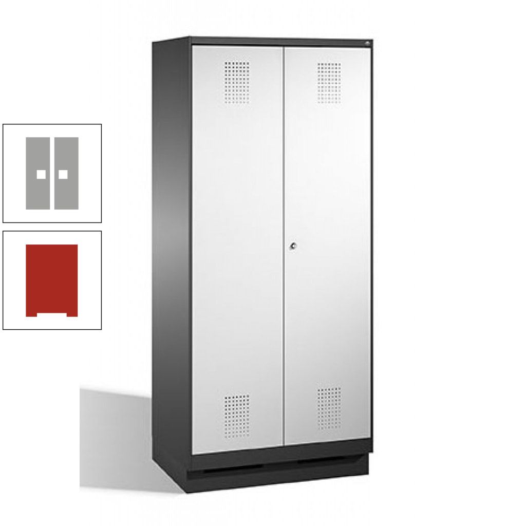 Doppel-Spind, Doppeltüren, Garderobenschrank mit Sockel, 2 Abteile a 400 mm, Korpus anthrazitgrau, Tür anthrazitgrau, 1.800 x 800 x 500 mm (HxBxT)