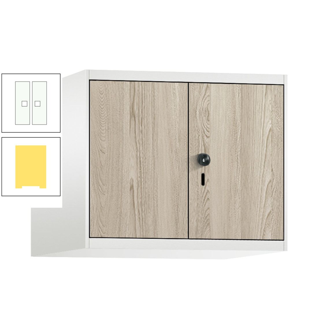 Aufsatzschrank, Schrankaufsatz, Türen paarweise, 2 Fächer a 300 mm, Farbe Pastellgelb, Tür anthrazitgrau , 500 x 600 x 500 mm (HxBxT)
