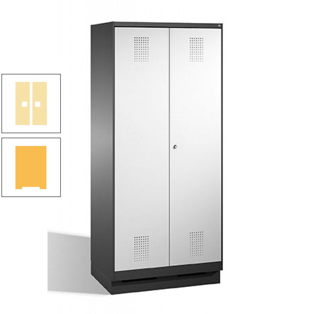 Doppel-Spind, Doppeltüren, Garderobenschrank mit Sockel, 2 Abteile a 400 mm, Korpus anthrazitgrau, Tür anthrazitgrau, 1.800 x 800 x 500 mm (HxBxT)