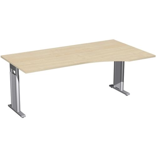 Eckschreibtisch, Ecke rechts, Füße einseitig verkürzt, C-Fuß Pro, höhenverstellbar, 680-820 x 1.600 x 1.000 mm (HxBxT), Gestell silber, Dekor Ahorn