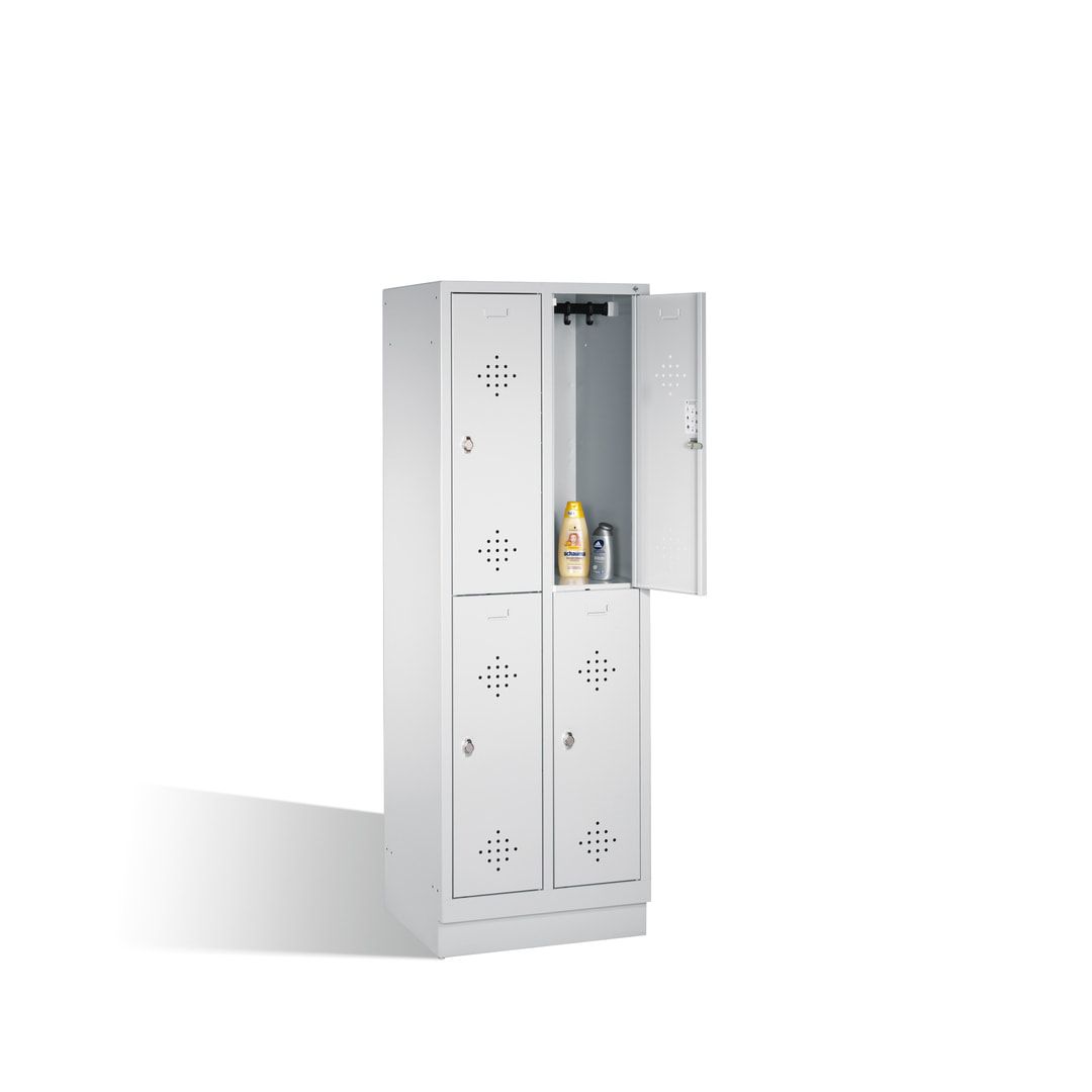 Garderobenschrank, 2 Abteile, 4 Fächer, 1.800 x 610 x 500 mm (HxBxT), Drehriegel, Sockel, Korpus anthrazitgrau, Türen anthrazitgrau