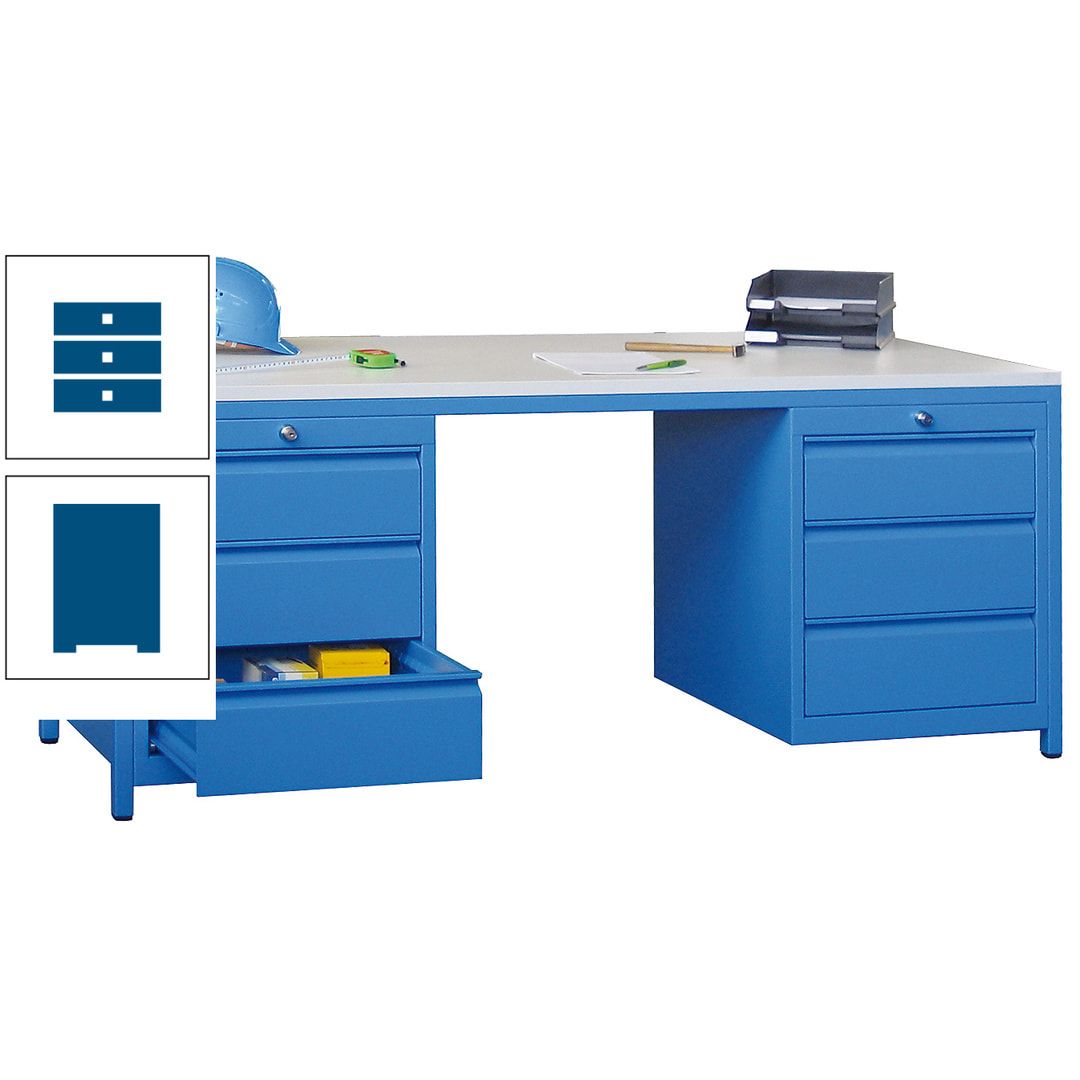 Meisterschreibtisch - 2 Schubladenblöcke - 6 Schubladen - 720 x 1.700 x 800 mm (HxBxT) - anthrazitgrau