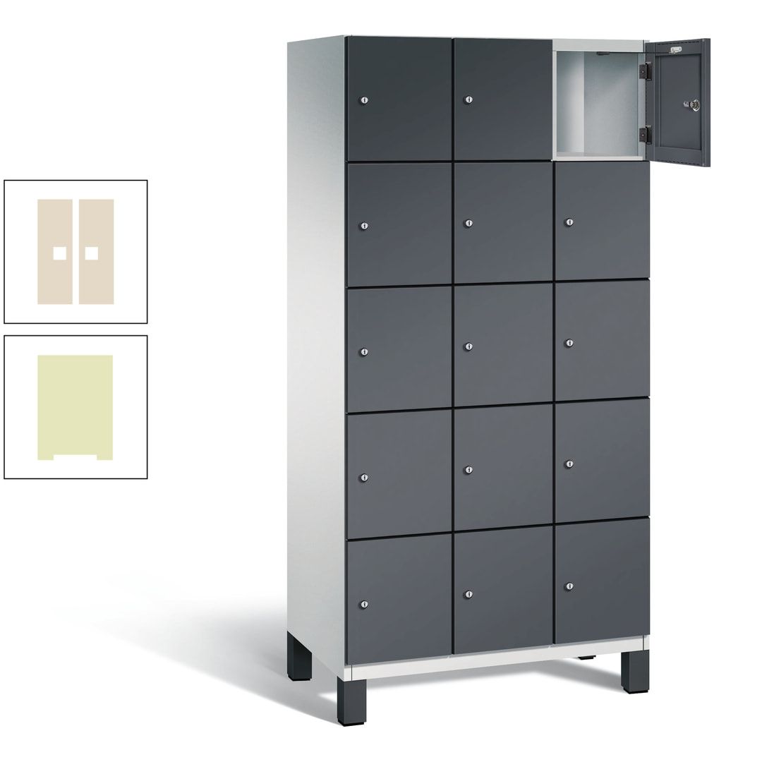 Fächerschrank, Stahlschrank, 15 Fächer, Türöffnungsbegrenzer, Füße, 1.980 x 900 x 525 mm (HxBxT), Korpus anthrazitgrau, Front anthrazitgrau