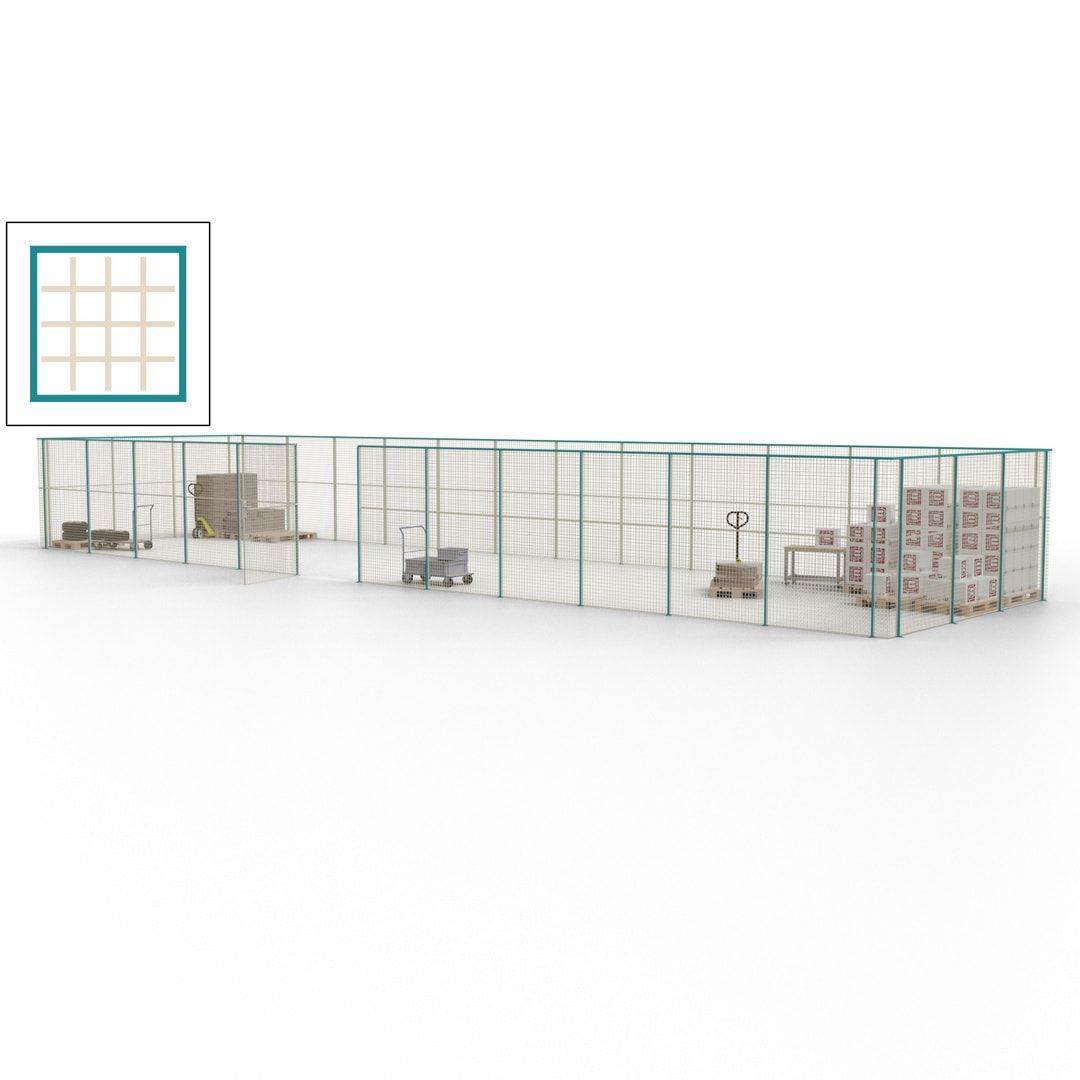 Maschinen Schutzgitter - Hallentrennwand - Sicherheitszaun - Tür - 45 m - 2.200 x 18.400 x 4.900 mm (HxBxT) - enzianblau