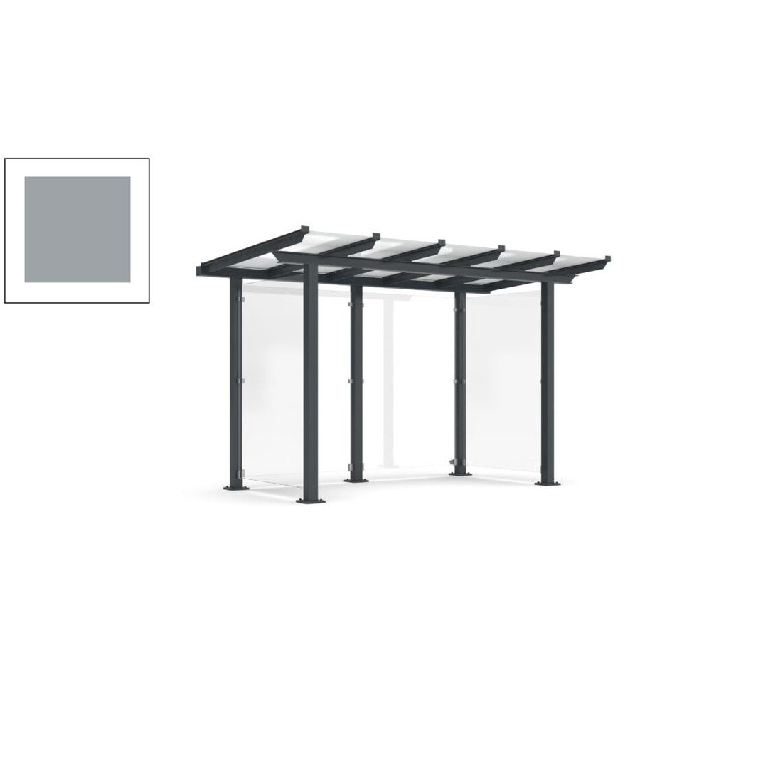 Unterstand mit Pultdach und Sicherheitsglas - feuerverzinkt und farbbeschichtet - 2.435 x 3.850 x 2.090 (HxBxT) - Farbe Achatgrau