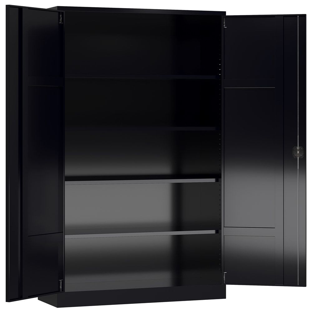 Aktenschrank, Büroschrank, abschließbar, Flügeltüren, 4 Fachböden, 1.945 x 1.200 x 420 mm (HxBxT), Stahl, Korpus und Türen lichtgrau
