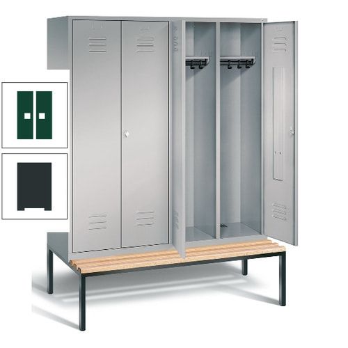 Doppel-Spindschrank, Buche Sitzbank untergebaut, 4 Abteile a 400 mm, Korpus lichtgrau, Tür anthrazitgrau, 2.090 x 1.590 x 815 mm (HxBxT)