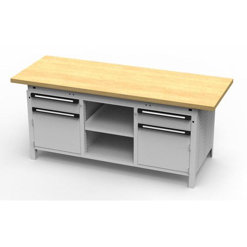OTTOKIND Werkbank - bündig Arbeitsplatte - 850 x 1.695 x 750 mm (HxBxT) - 2 Schubladen - 2 Schränke - 2 Ablageböden - lichtgrau