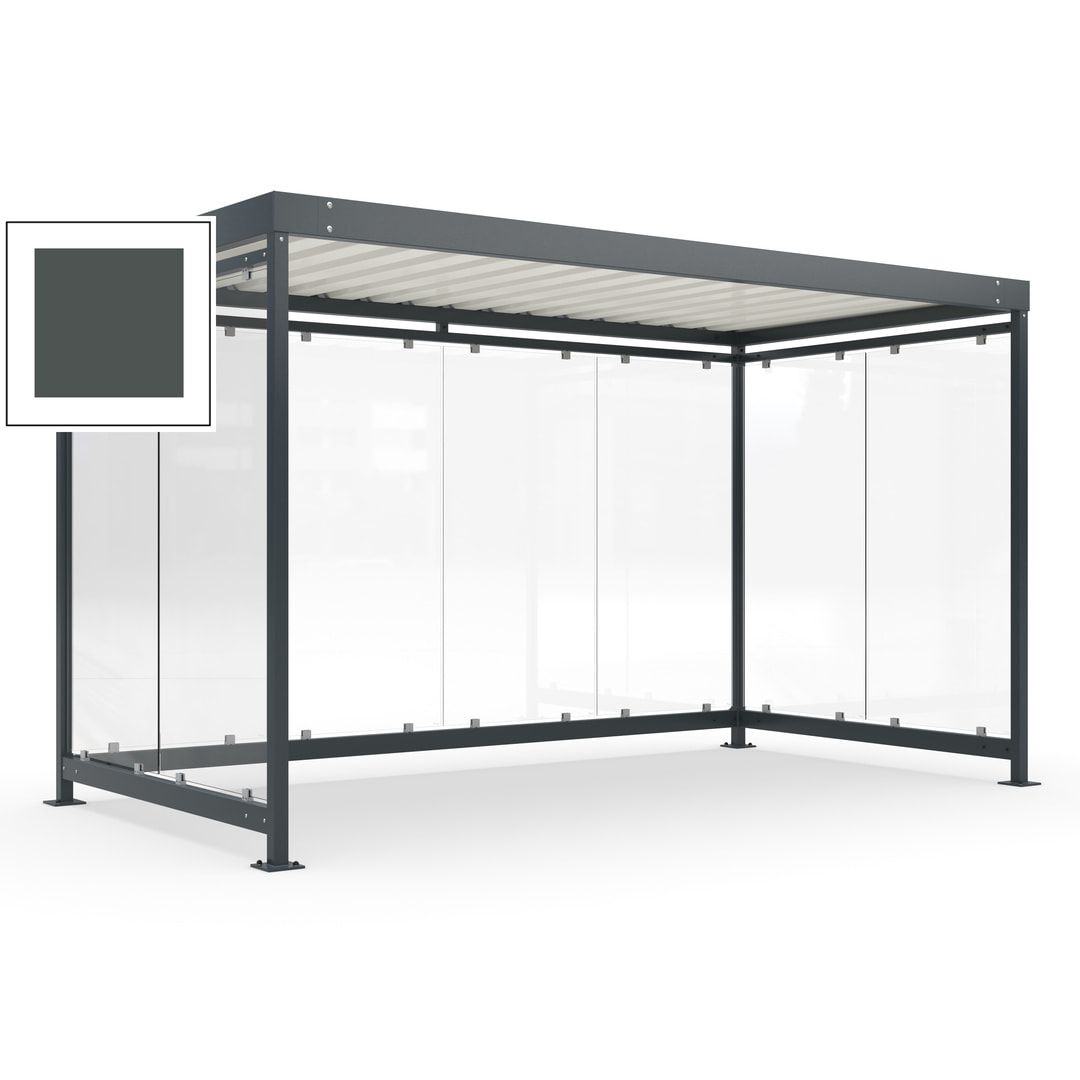 Fahrradunterstand, Fahrgastunterstand, Bushaltestelle, Bausatz, 12-13 Personen, 2.510 x 4.195 x 2.165 mm (HxBxT), 8 Wände, Achatgrau