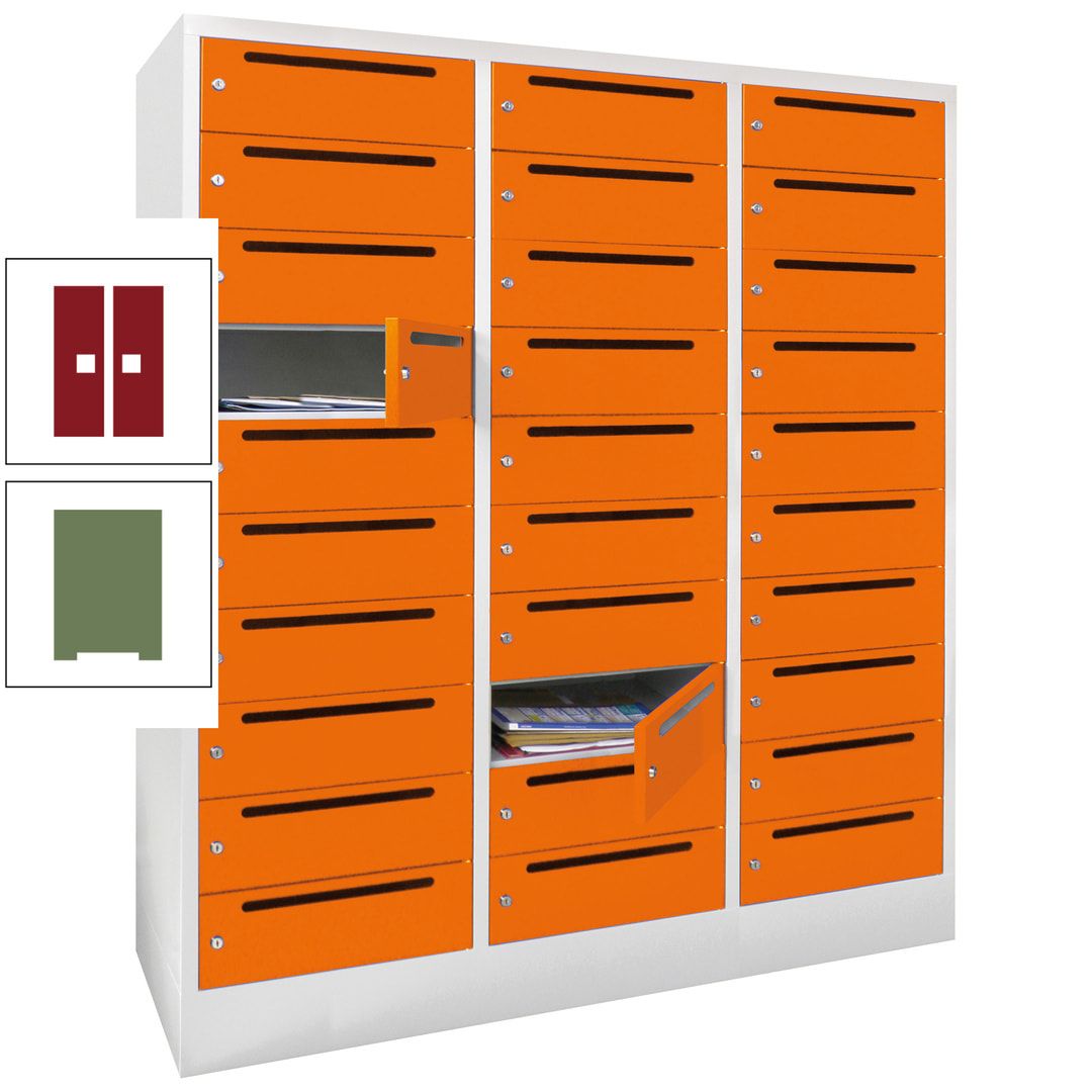 Postverteilerschrank, Schließfachschrank, 3 Abteile a 40 cm, 30 Fächer, 1.850 x 1.200 x 500 mm (HxBxT), Korpus anthrazitgrau, Front anthrazitgrau