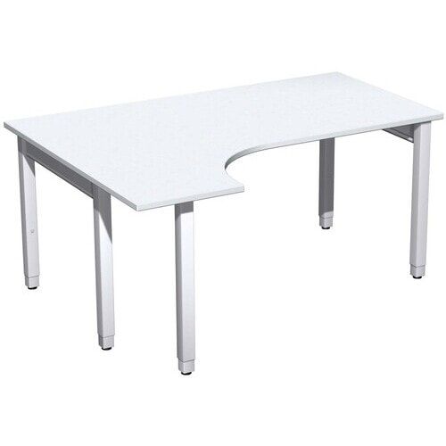 Eckschreibtisch, Ecke links, Füße einseitig verkürzt, 4-Fuß Quadrat Pro, höhenverstellbar, 680-800 x 1.600 x 1.200 mm (HxBxT), Dekor Ahorn