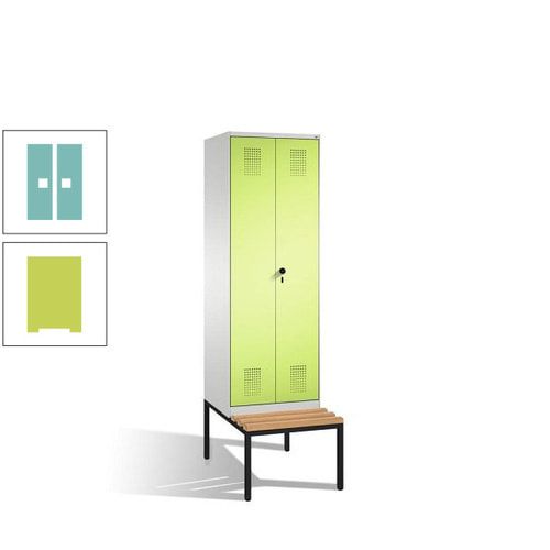 Doppel-Spind, Garderobenschrank, Buche Sitzbank untergebaut, 2 Abteile a 300 mm, Korpus anthrazitgrau, Tür anthrazitgrau, 2.090 x 600 x 815 mm (HxBxT)