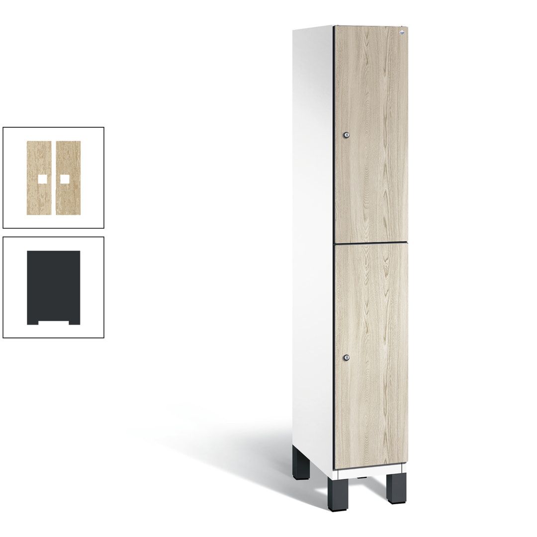 Fächerschrank, Garderobenschrank, mit Füßen, 1 Abteile, 1.980 x 300 x 525 mm (HxBxT), Korpus anthrazitgrau, Tür Donau-Ahorn