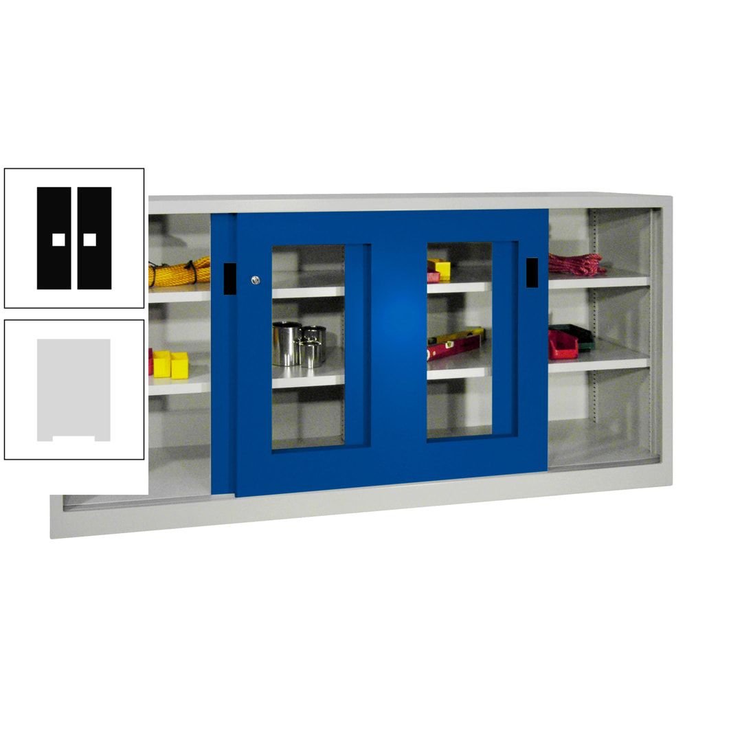 Schiebetürenschrank - Sichtfenstertüren - 1.000x2.000x400 mm (HxBxT) - 4 Böden, gepulvert - Zylinderschloss - anthrazitgrau
