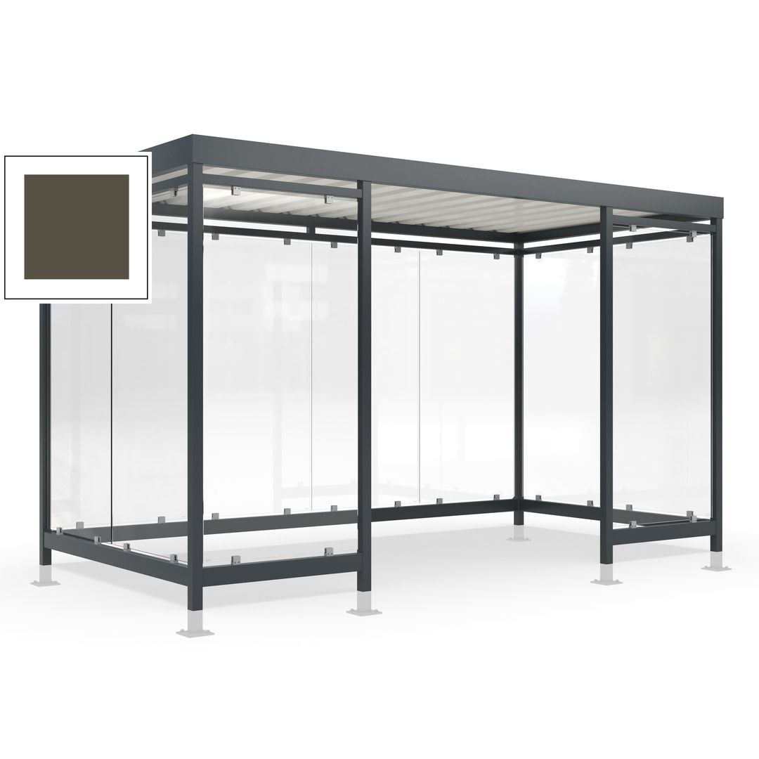 Raucherunterstand für 12-13 Personen, Bushaltestelle, mit Überpflasterung, 2.440 x 4.195 x 2.165 mm (HxBxT), 10 Wände, Achatgrau