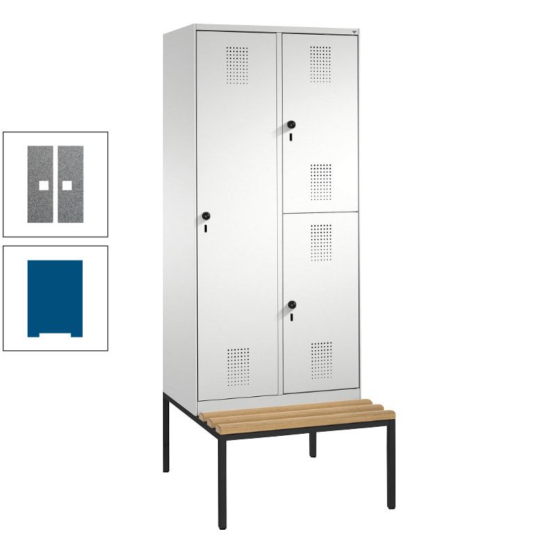 Garderobenschrank, Spind ein- und doppelstöckig Sitzbank, 2 Abteile, 3 Fächer, 2.090 x 800 x 500 mm (HxBxT), Front anthrazitgrau, Korpus anthrazitgrau