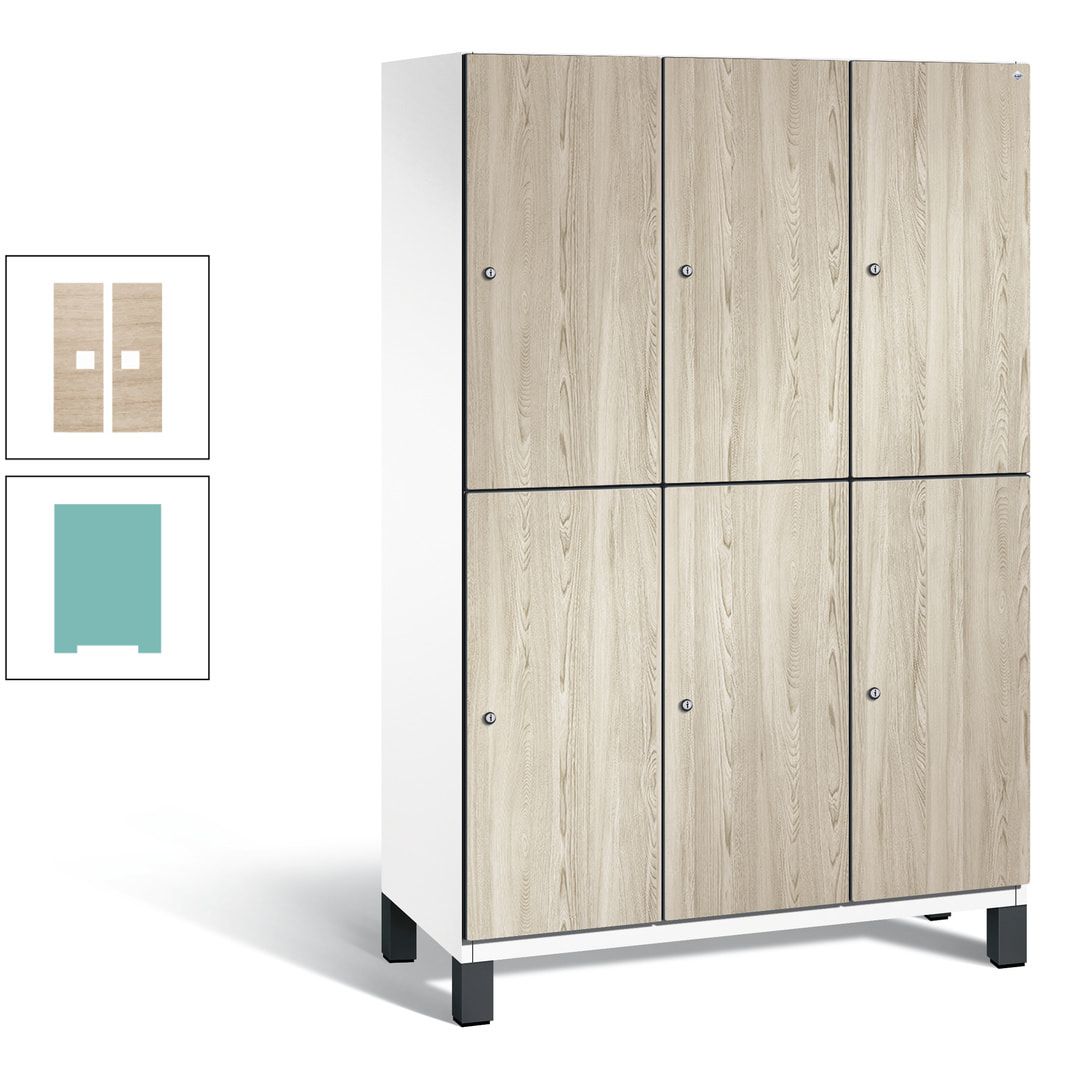 Fächerschrank, Garderobenschrank, mit Füßen, 3 Abteile, 1.980 x 1.200 x 525 mm (HxBxT), Korpus anthrazitgrau, Tür Donau-Ahorn