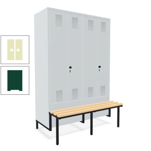 Doppel-Spind, Garderobenschrank, Buche Sitzbank integriert, 4 Abteile 300 mm, Korpus anthrazitgrau, Tür anthrazitgrau, 1.850 x 1.200 x 815 mm (HxBxT)