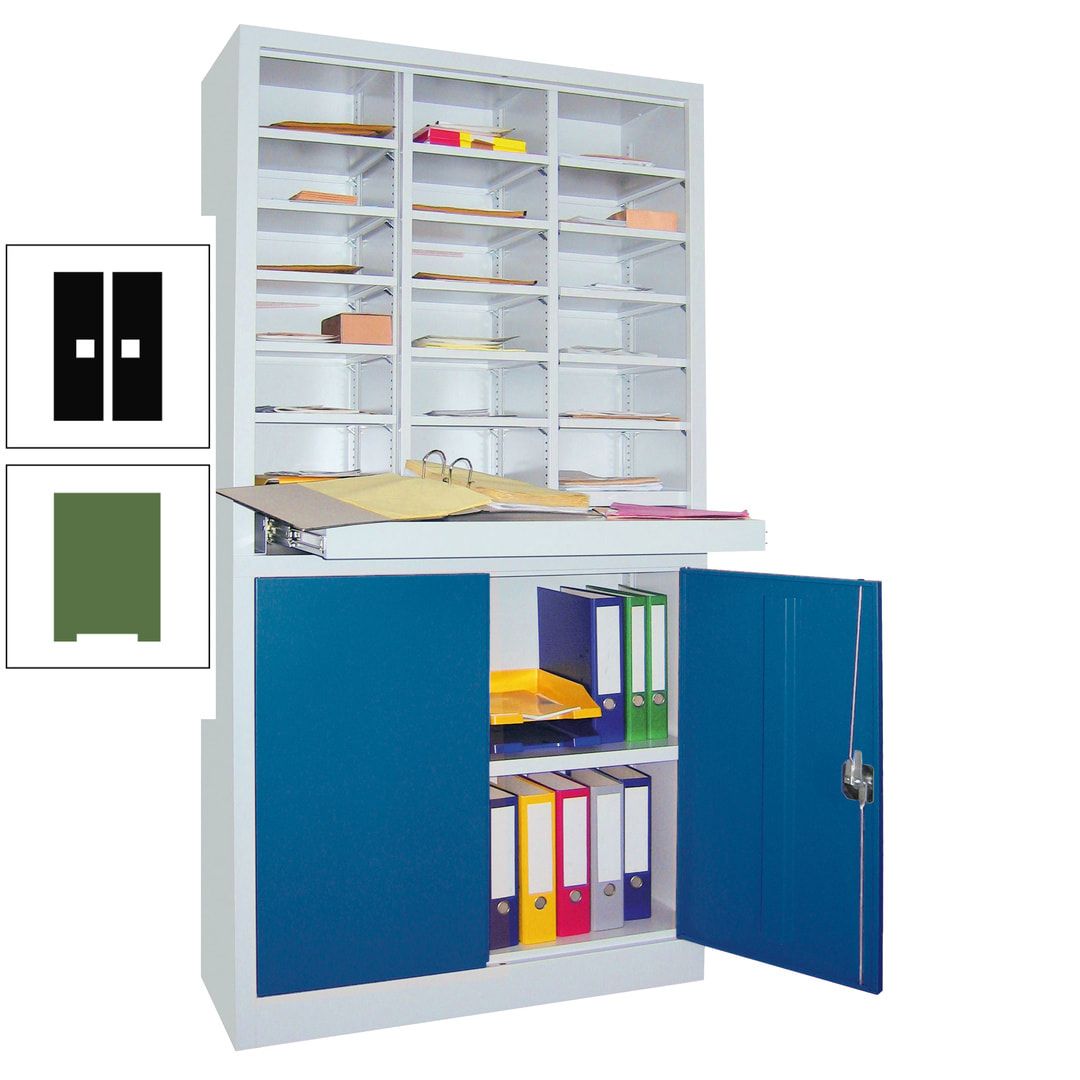 Aktenschrank - Büroschrank mit Sortierstation - 18 Fächer Ordnungsregal - Ausziehboden - 1.950 x 1.000 x 400 mm (HxBxT) - anthrazitgrau