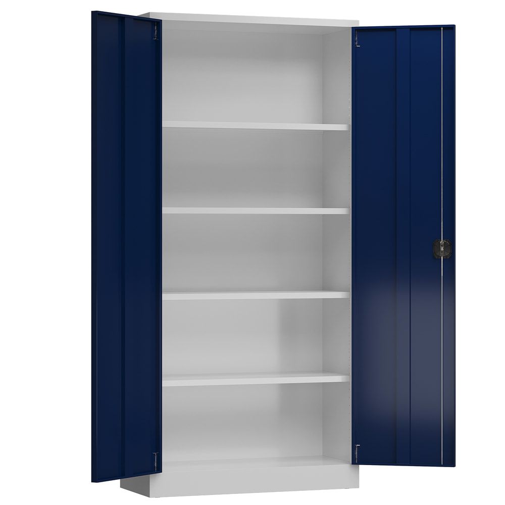 Aktenschrank, Büroschrank, abschließbar, Flügeltüren, 4 Fachböden, 1.945 x 920 x 500 mm (HxBxT), Stahl, Korpus und Türen lichtgrau