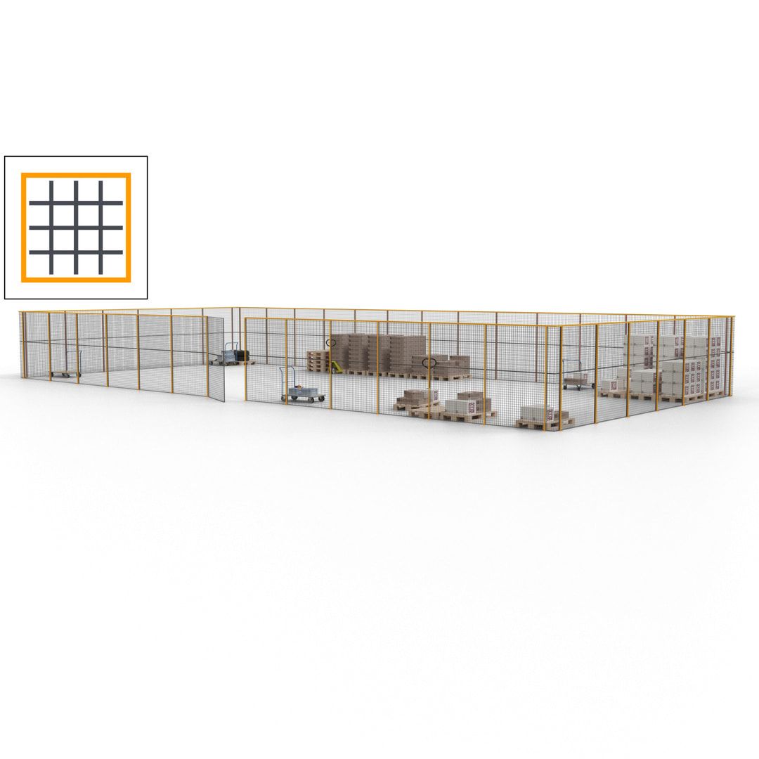 Maschinen Schutzgitter - Hallentrennwand - Sicherheitszaun - Tür - 57 m - 2.200 x 19.900 x 9.400 mm (HxBxT) - enzianblau