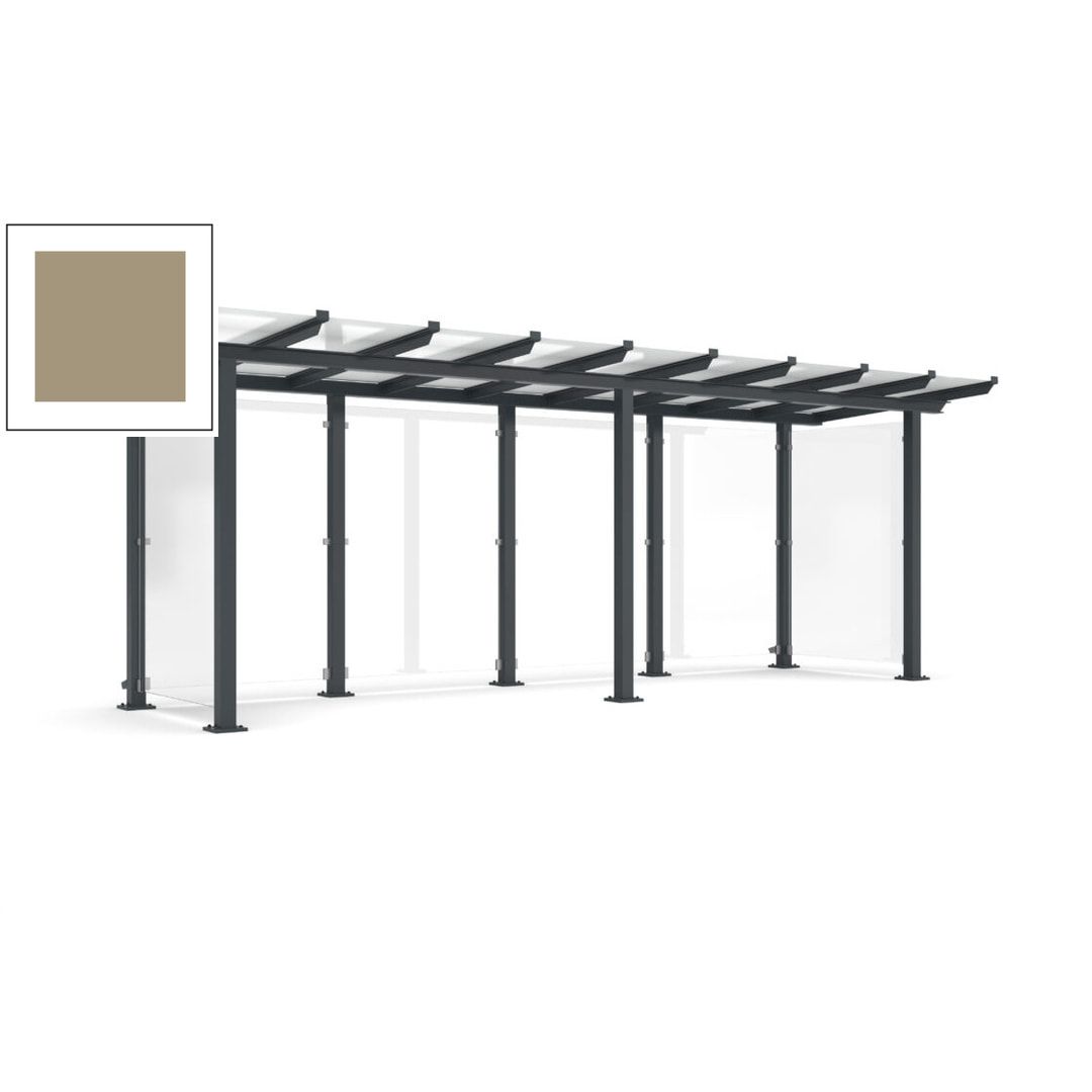 Unterstand mit Pultdach und Sicherheitsglas - feuerverzinkt und farbbeschichtet - 2.435 x 6.850 x 2.090 (HxBxT) - Farbe Achatgrau