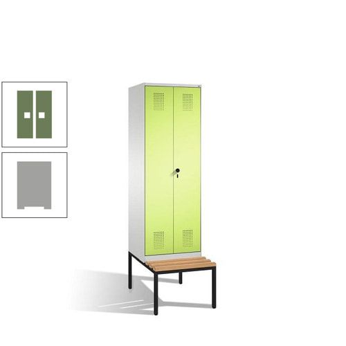Doppel-Spind, Garderobenschrank, Buche Sitzbank untergebaut, 2 Abteile a 300 mm, Korpus anthrazitgrau, Tür anthrazitgrau, 2.090 x 600 x 815 mm (HxBxT)