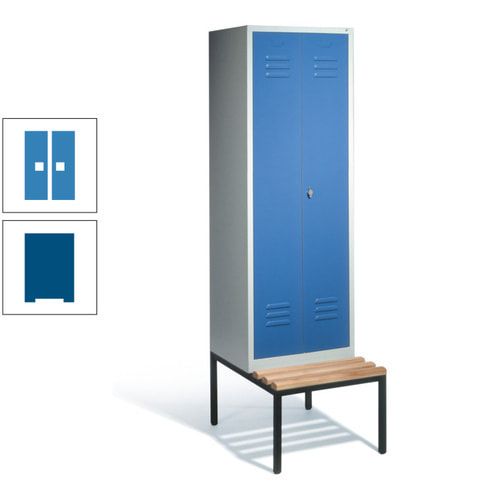 Doppel-Spindschrank, Buche Sitzbank untergebaut, 2 Abteile a 300 mm, Korpus lichtgrau, Tür anthrazitgrau, 2.090 x 610 x 815 mm (HxBxT)