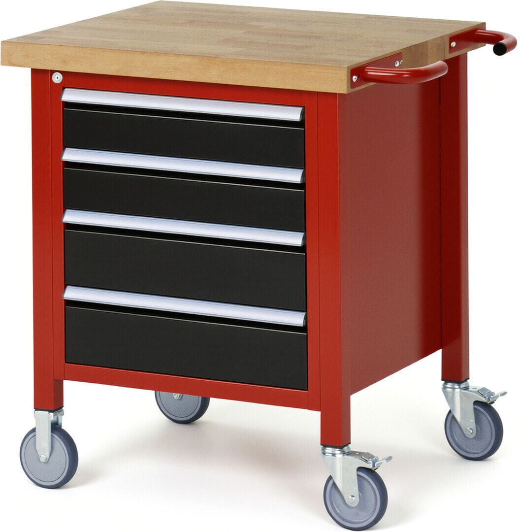 Mobile Werkbank - 4 Schubladen - Teilauszug - 120:2 / 150:2 - Höhe 880-1.080 mm - 750 x 700 mm - 450 kg - Buche - Anthrazitgrau