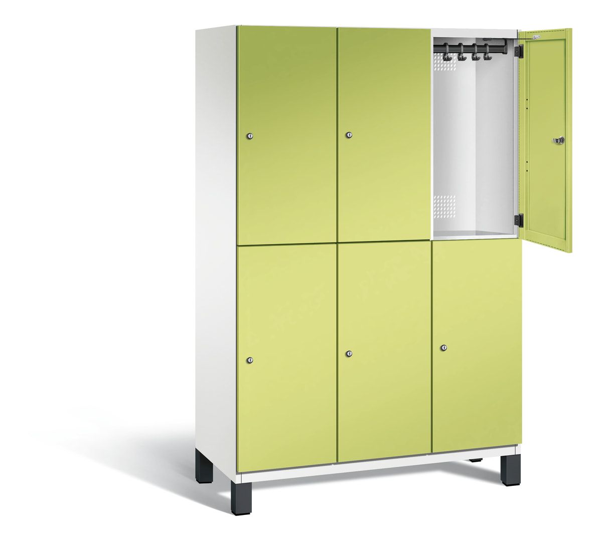 Fächerschrank, Stahlschrank, doppelstöckig, 6 Fächer, Füße, Korpus anthrazitgrau, Tür anthrazitgrau, 1.980 x 1.200 x 525 mm (HxBxT)