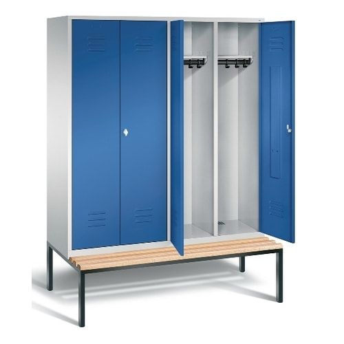 Doppel-Spindschrank, Buche Sitzbank untergebaut, 4 Abteile a 400 mm, Korpus lichtgrau, Tür anthrazitgrau, 2.090 x 1.590 x 815 mm (HxBxT)
