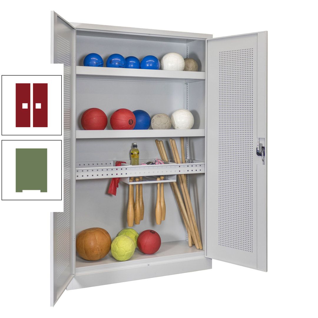 Sportschrank - Lochfeldtüren - Variante 2 - 1.950x1.200x500 mm (HxBxT) - anthrazitgrau
